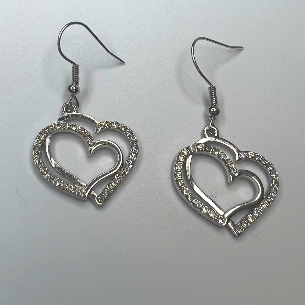 Double Heart Rhinestone Earrings